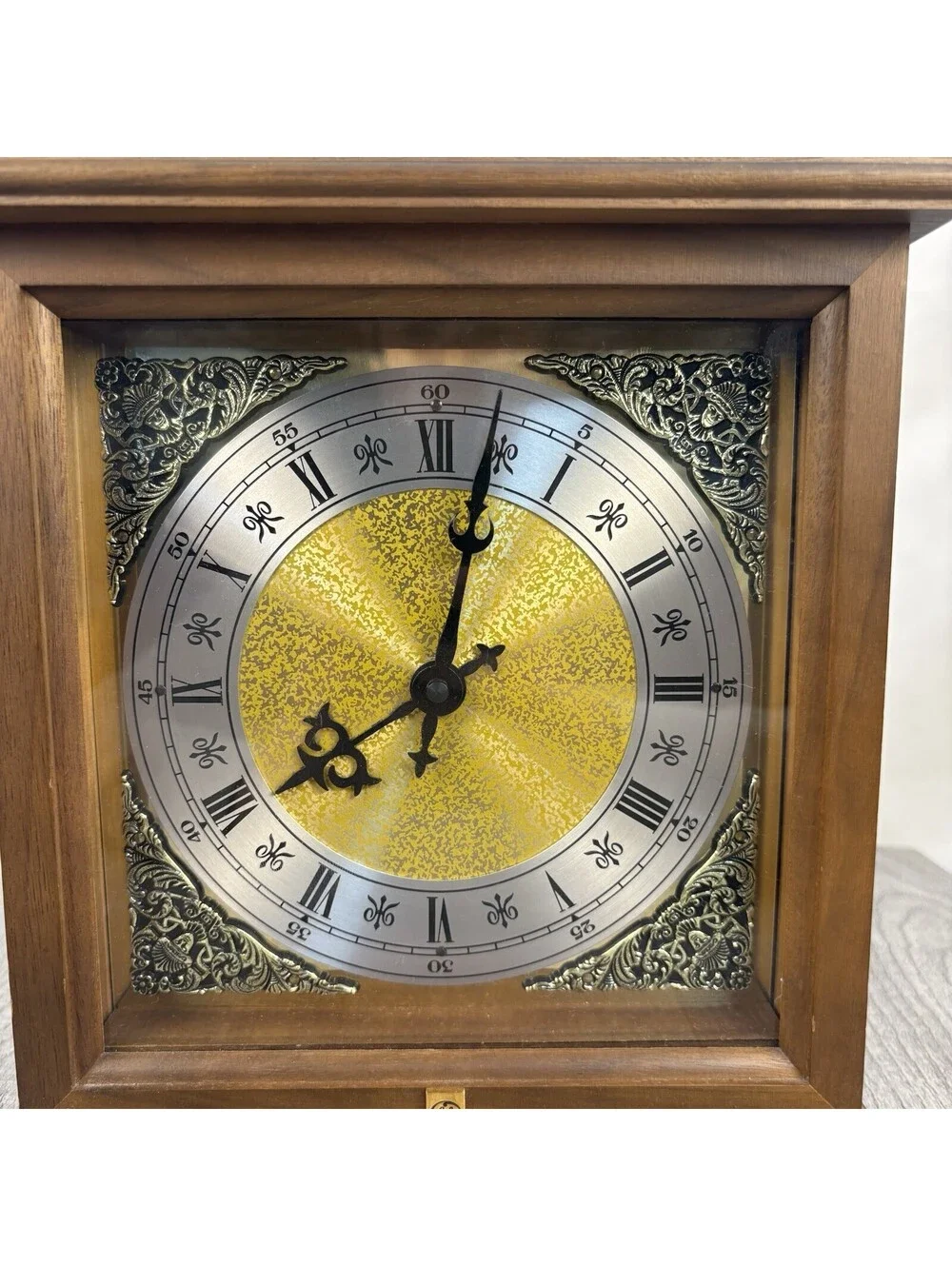 Hermle Quartz Mantel Clock Walnut Case West Germany Gold Dial Roman Numerals